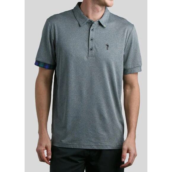 William Murray Polo Shirt Golf Performance Golf Short Sleeve Grey Plaid XXL - Picture 1 of 5
